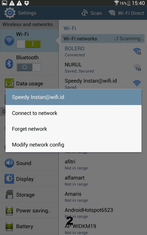 Berikutnya: Pilih Jaringan Wifi dan Pilih Opsi: Ubah konfigurasi jaringan